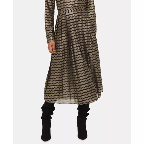 MICHAEL Michael Kors Dresses & Skirts - NWT Women Petite Size 8 8P MICHAEL Michael Kors Wavy-Striped Metallic Midi Skirt